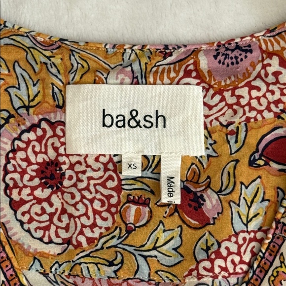 ba&sh | Valia Floral Print Short Sleeve Boho Mini Dress 1E22VALI Ocre (XS 2) - Picture 5 of 16